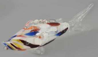 Anyagában színezett üveghal, hibátlan, h: 28 cm