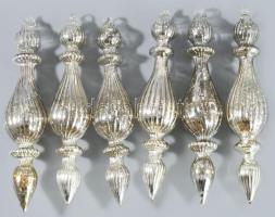 6 darab foncsorozott üveg karácsonyfadísz, hibátlan, h: 19 cm