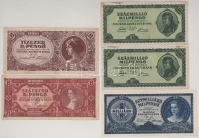 1946. 100.000.000MP (2x) + 1.000.000.000MP + 10.000BP + 100.000BP T:VF,F szép papír, közte folt