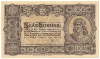 1923. 100K "Magyar Pénzjegynyomda Rt. Budapest" nyomdahely-jelöléssel T:AU kis sarokhajlás Adamo K25