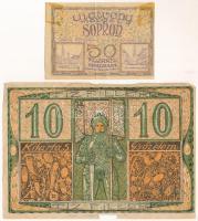 1918. Sopron 10f utalvány + 1919. 50f utalvány T:VG Adamo SOP-4.1, SOP-5.1.1