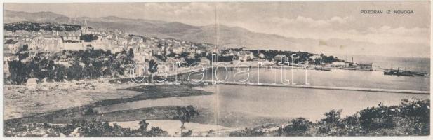 Novi Vinodolski, Novi, Novoga; 2-részes kihajtható panorámalap, A. Zanic kiadása / 2-tiled folding p...