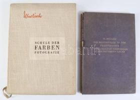 (2 Fényképészeti munka) Müller, Hugo: Die Misserfolge in der Photographie und die Mittel zu ihrer Beseitigung. (Photographisches Fehlerbuch). 1. Teil: Negativverfahren. Wilhelm Knapp, Halle/Saale, 1921 91p. VIII t. Kiadói, gerincen kissé sérült papírkötésben +  Hans Windisch: Schule der Farben - Fotografie   Harzburg, 1939. Heering. 257p. Kiadói egészvászon kötésben