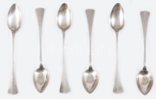 Ezüst (Ag) 6 darabos kávés kanál szett. Jelzett, Pest, 1872-1937 közötti fémjel, 800 ezrelékes ezüst, 85g