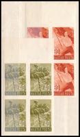 1954 Május 1. ívszéli vágott négyestömbök (32.000) / Mi 1373-1374 imperforate margin blocks of 4