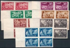 1951 Az ötéves terv eredményei vágott sor ívszéli négyestömbökben (56.000) / Mi 1192-1198 imperforat...