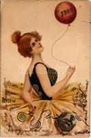 1901 1900-1901 Újévi üdvözlőlap / New Year greeting art postcard. litho (EK)