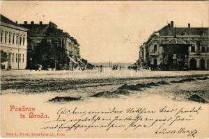 1899 Bród, Nagyrév, Szlavónbród, Slavonski Brod, Brod na Savi; Fő tér. L. Mioni kiadása (Pola) / mai...