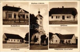 1936 Oriovac, Sumarija, Zupna crkva, Opcina, Apoteka, Trgovina Zlataric / plébániatemplom, erdészeti...