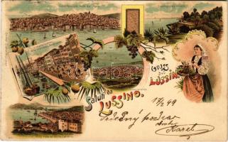 1899 Losinj, Lussino; Lussinpiccolo vista dal Porto, Riva Francesco Ferdinando, Lussingrande, Riva v...