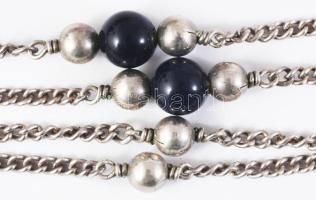 Ezüst (Ag) nyaklánc, lapis lazuli szemekkel, jelzett, 835 ezrelékes, h: 80 cm, bruttó 23g