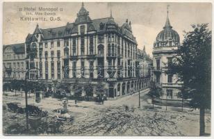 1914 Katowice, Kattowitz; Hotel Monopol, inh. Max Zernik / hotel, automobiles (wet damage)