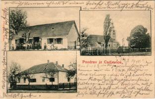 1901 Cadavica, Cadjevice, Szagyolca, Csagavica, Zagiotschau; templom, üzlet / chruch, shop. Weiss &a...