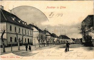 1903 Glina, Gostiona, Kavana / utca, vendéglő és kávéház. V. Jaksic kiadása / street view, inn, rest...