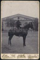 cca 1900 Lovas katona portréja, keményhátú fotó Eller budapesti műterméből, foltos, 16,5×10,5 cm