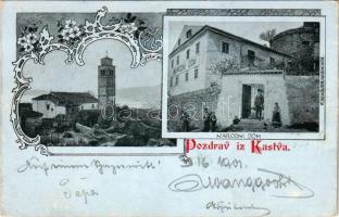 1901 Kastav, Castua; Narodni Dom / National House, church, belfry. F. Schöler Art Nouveau, floral (R...
