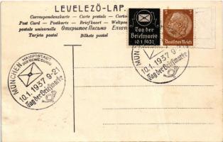 1937 München, Tag der Briefmarke. Philatelie-Ansichtskarten, Ottmar Zieher / Day of the German Stamp...