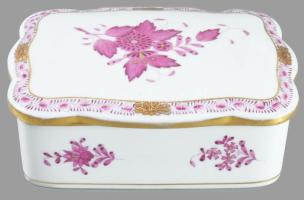 Herendi Apponyi mintás porcelán bonbonniere. Kézzel festett, jelzett, hibátlan 14x10 cm