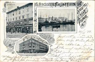 1900 Fiume, Rijeka; Chincaglierie, Molo, Hotel Europe / Eduardo Schambik üzlete a Korzón, móló, gőzh...