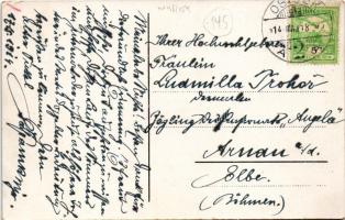 1914 Eszék, Essegg, Osijek; Gornji Grad / Oberstadt / utca, zsinagóga, üzletek / street view, synago...