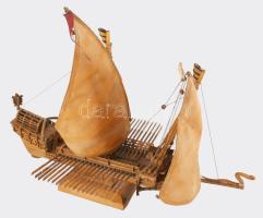 17. századi gálya sokdarabos kézműves makettje, cca 60x48 cm