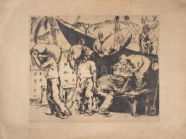 Barta jelzéssel (Barta Ernő vagy Bartha László?): Kikötői munkások Cannesban, 1929. Rézkarc, papír, ...