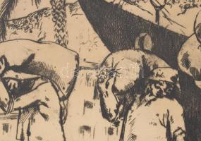 Barta jelzéssel (Barta Ernő vagy Bartha László?): Kikötői munkások Cannesban, 1929. Rézkarc, papír, ...