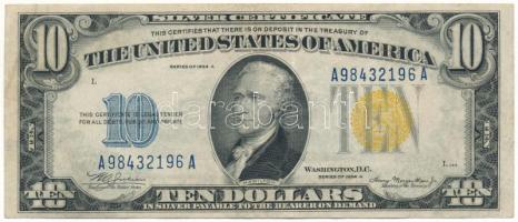 Amerikai Egyesült Államok 1935-1945 (1934A) 10$ "Silver Certificate" sárga pecsét, Észak-Afrikai katonai kiadás, "William Alexander Julian - Henry Morgenthau Jr." "A98432196A" T:F szép papír USA 1935-1945 (1934A) 10 Dollars "Silver Certificate" yellow seal, Northern African military issue, "William Alexander Julian - Henry Morgenthau Jr." "A98432196A" C:F fine paper Krause P#415Y