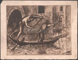 Barta jelzéssel (Barta Ernő vagy Bartha László?): Velencei gondola, 1930. Rézkarc, papír, 21,5x28 cm