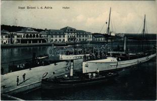 1911 Brijuni, Brioni (Pola, Pula); Hafen / kikötő, gőzhajók / port, steamships (EK)