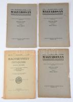 1936-1937 Magyarosan nyelvművelő folyóirat 4 száma (V. évf. 1-4,7-8. sz. és VI. évf. 5-6. sz.) Szerk.: Zsirai Miklós. Papírkötések, foltos borítókkal, V. évf. 7-8 számban a lapok sarkain szöveget nem érintő hiányokkal. +1938 Magyar Nyelv folyóirat XXXIV. évf. 1-2. sz. Szerk.: Pais Dezső. Papírkötés, kissé sérült, javított gerinccel.