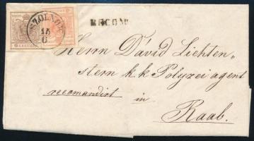 ~1855 3kr + 2 x 6kr ajánlott levélen / on registered cover "SZOLNOK" - Raab