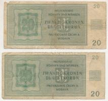 Német Harmadik Birodalom / Cseh-Morva Protektorátus 1944. 20K (2x) T:VG szakadások
German Third Rei...