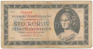 Csehszlovákia 1945. 100K "896066" T:VG Czechoslovakia 1945. 100 Korun "896066" C:VG Krause P#67