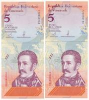 Venezuela 2018. 5B (2x) sorszámkövetők "F70359159 - F70359160" T:UNC Venezuela 2018. 5 Bolívares (2x) consecutive serial numbers "F70359159 - F70359160" C:UNC Krause P#102