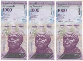 Venezuela 2017. 1000B (3x) sorszámkövetők "N16076579 - N16076581" T:UNC Venezuela 2017. 1000 Bolívares (3x) consecutive serials "N16076579 - N16076581" C:UNC Krause P#95