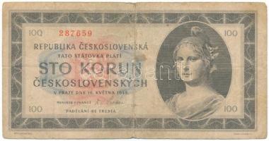 Csehszlovákia 1945. 100K "287659" T:VG Czechoslovakia 1945. 100 Korun "287659" C:VG Krause P#67
