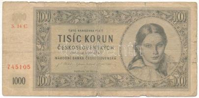 Csehszlovákia 1945. 1000K "S.14C 745105" T:VG Czechoslovakia 1945. 1000 Korun "S.14C 745105" C:VG Krause P#74