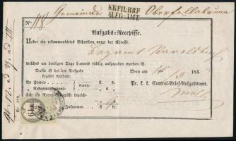 1855 Aufgabs recepisse with 6kr fiscal stamp "KK.FIL.BRF. / AUFG.AMT."
Certificate: Pusch...
