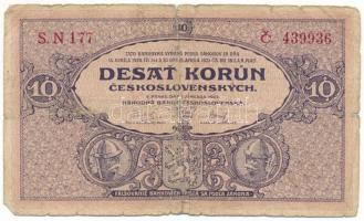 Csehszlovákia 1927. 10K "177 439936" T:VG nagyobb szakadás Czechoslovakia 1927. 10 Korun "177 439936" C:VG bigger tear Krause P#20