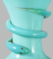 cca 1880-1900 Opalinüveg váza, nyaka köré tekeredő kígyó díszítéssel, anyagában színezett hutaüveg, ...