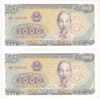 Vietnám 1988. 1000D (2x) sorszámkövető "RM 7606342 - RM 7606343" T:UNC Vietnam 1988. 1000D (2x) consecutive serials "RM 7606342 - RM 7606343" C:UNC