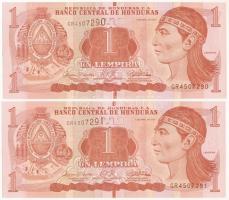 Honduras 2022. 1L (2x) sorszámkövetők "GR 4507290 - GR 4507291" T:UNC Honduras 2022. 1 Lempira (2x) consecutive serials "GR 4507290 - GR 4507291" C:UNC Krause 84