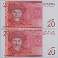 Kirgizisztán 2009. 20S (2x) sorszámkövető "DA 5808407 - DA 5808408" T:UNC Kyrgyzstan 2009. 20 Som (2x) consecutive serials "DA 5808407 - DA 5808408" C:UNC Krause P#24