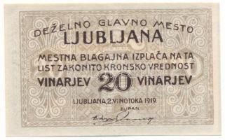 Jugoszlávia / Ljubljana 1919. 20v szükségpénz T:F szép papír Yugoslavia / Ljubljana 1919. 20 Vinarjev necessity note C:F fine paper
