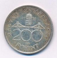 1992. 200Ft Ag "MNB" T:AU,XF patina Adamo F13