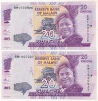 Malawi 2017. 20K (2x) sorszámkövető "BM1990926 - BM1990927" T:UNC Malawi 2017. 20 Kwacha (2x) consecutive serials "BM1990926 - BM1990927" C:UNC