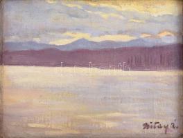 Bitay Árpád (1900-1935): Folyópart (Erdély). Olaj, karton. Jelezve jobbra lent. Dekoratív fakeretben...