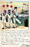 1898 Osztrák-magyar matrózok a szárazföldön, csatahajó No. 508./ Austro-Hungarian K.u.k. Navy mariners. litho (gyűrődés / crease)