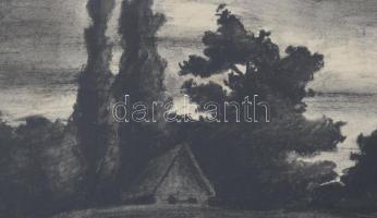 Nagy I jelzéssel: Táj házikóval. Szén, papír. Hátoldalán "Etának szeretettel Imre 1922" fe...